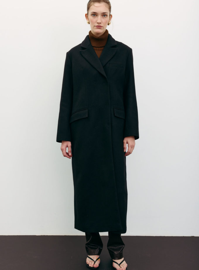 Пальто вовняне максі прямого крою чорне TLA_00003528, фото 1 Пальто вовняне максі прямого крою чорне TLA_00003528, фото 1 - в интернет магазине KAPSULA