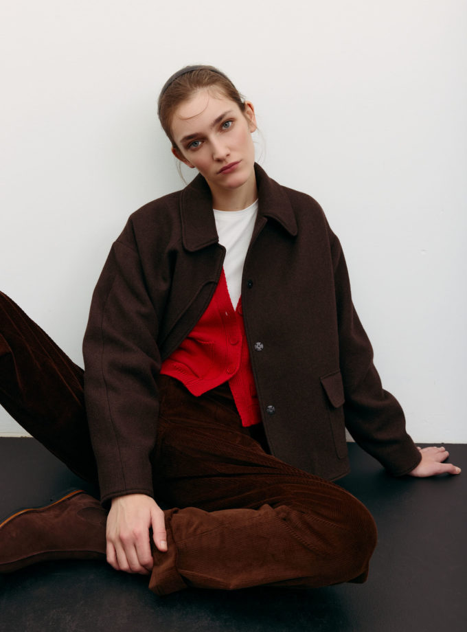 Пальто вовняне вкорочене з накладними кишенями шоколадне TLA_00003531, фото 1 Пальто вовняне вкорочене з накладними кишенями шоколадне TLA_00003531, фото 1 - в интернет магазине KAPSULA