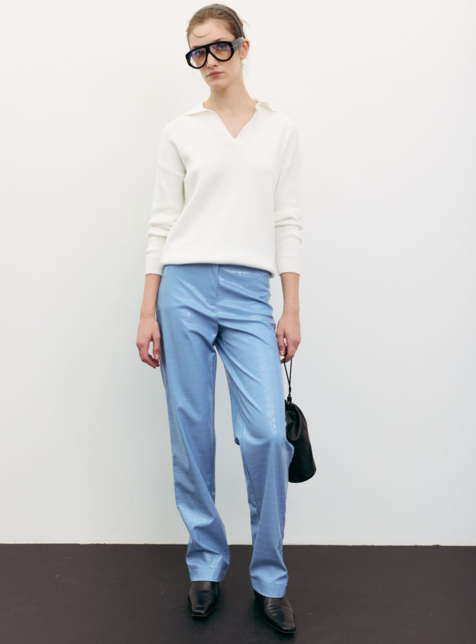 Брюки прямі з фактурної еко-шкіри блакитні TLA_00003537, фото 1 - в интернет магазине KAPSULA