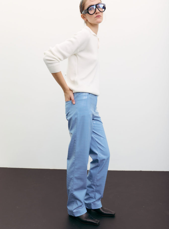 Брюки прямі з фактурної еко-шкіри блакитні TLA_00003537, фото 1 - в интернет магазине KAPSULA