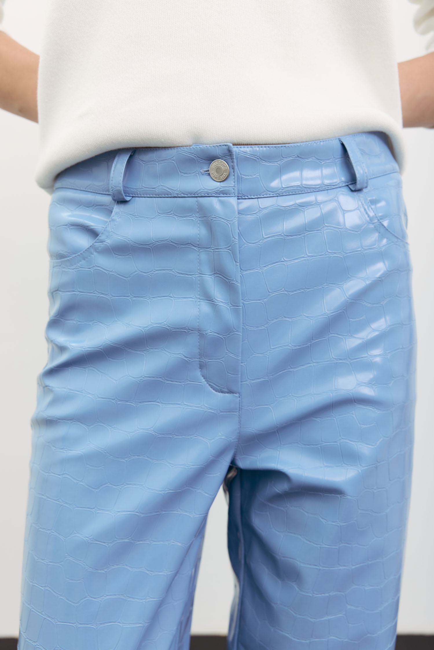 Брюки прямі з фактурної еко-шкіри блакитні TLA_00003537, фото 1 Брюки прямі з фактурної еко-шкіри блакитні TLA_00003537, фото 1 - в интернет магазине KAPSULA