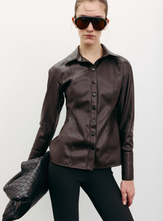Сорочка з еко-шкіри приталена шоколадна TLA_00003541, фото 1 Сорочка з еко-шкіри приталена шоколадна TLA_00003541, фото 1 - в интернет магазине KAPSULA