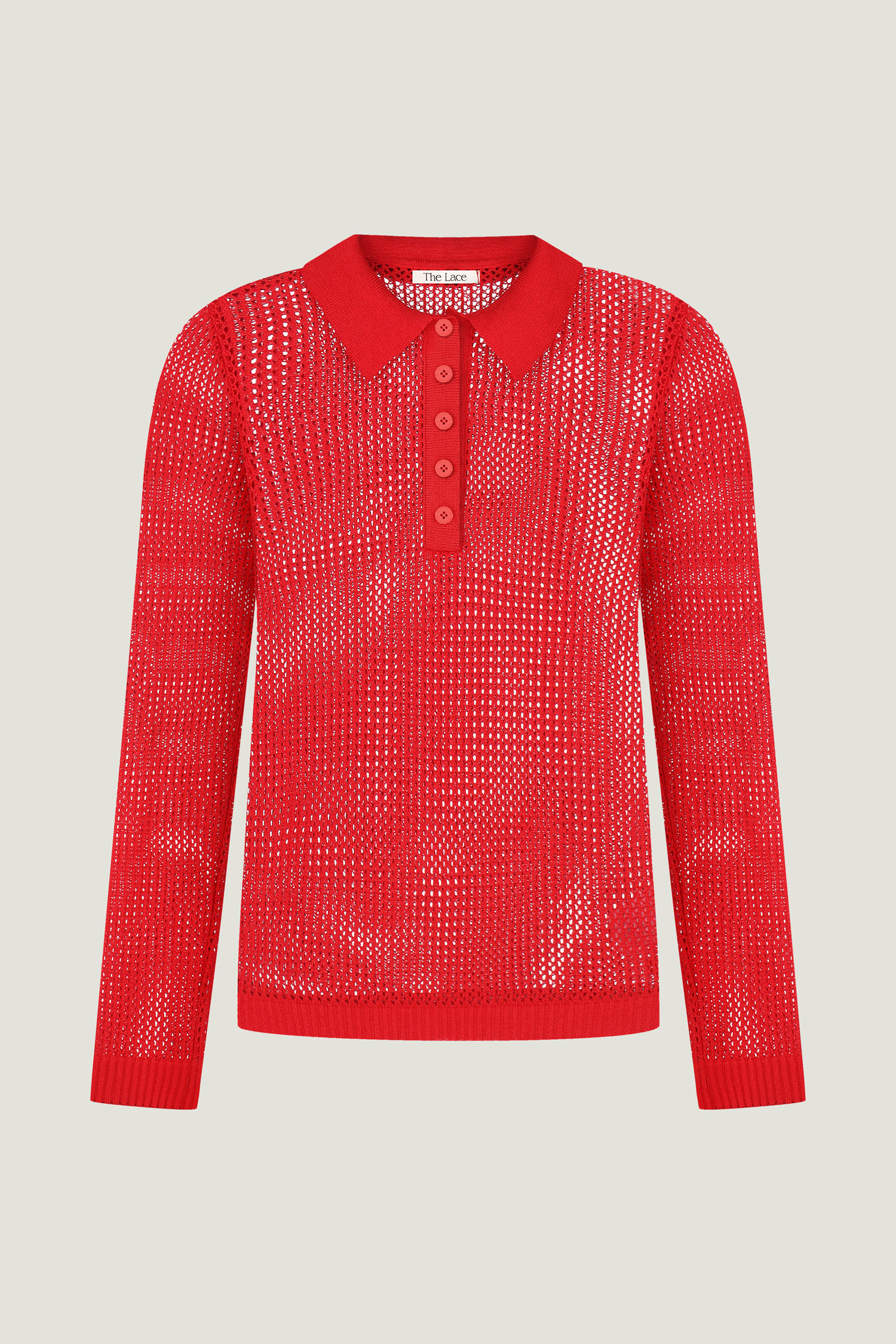 00003564-6 Трикотажний джемпер поло з ажурною вʼязкою червоний THE LACE (TLA_00003564) - фото 6