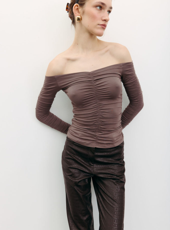 Лонгслів з драпіруванням капучино TLA_00003565, фото 1 - в интернет магазине KAPSULA