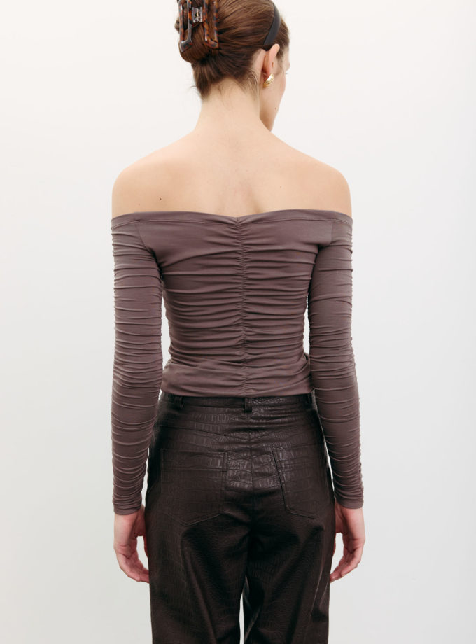 Лонгслів з драпіруванням капучино TLA_00003565, фото 1 - в интернет магазине KAPSULA