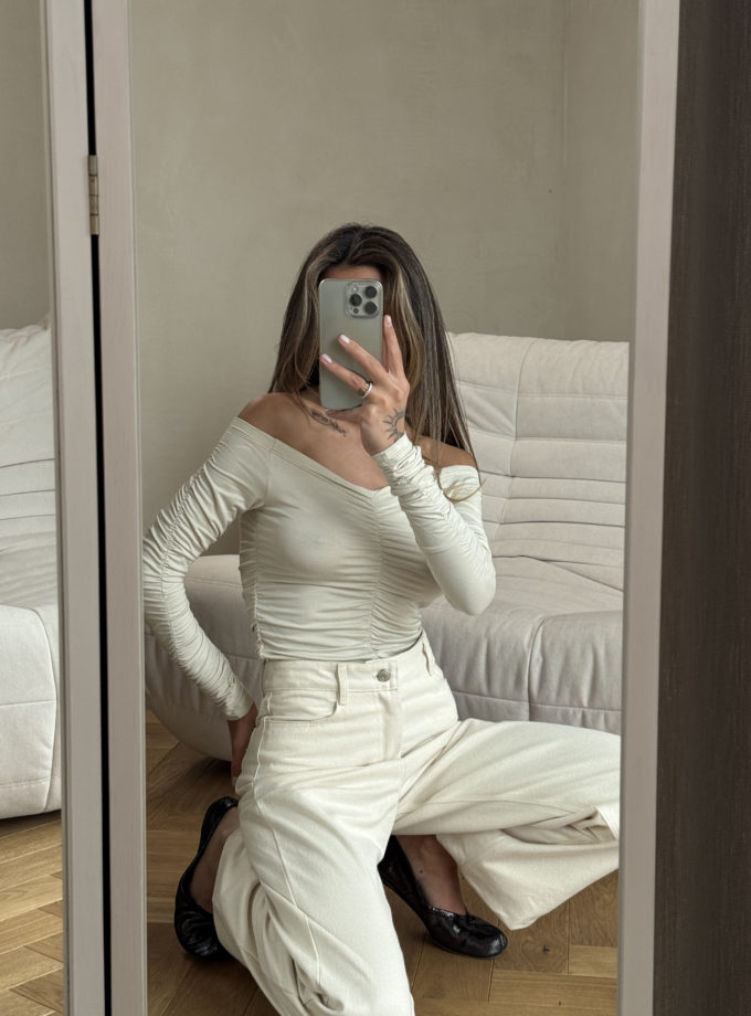 Лонгслів з драпіруванням айворі TLA_00003588, фото 1 - в интернет магазине KAPSULA