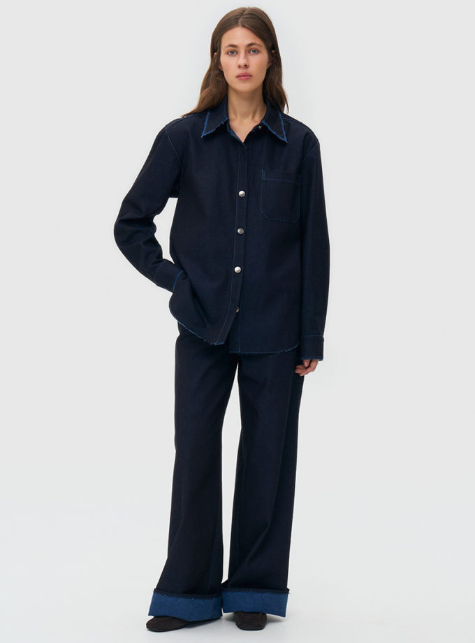 Джинсова сорочка оверсайз - cиня WKMF_283_1, фото 1 - в интернет магазине KAPSULA