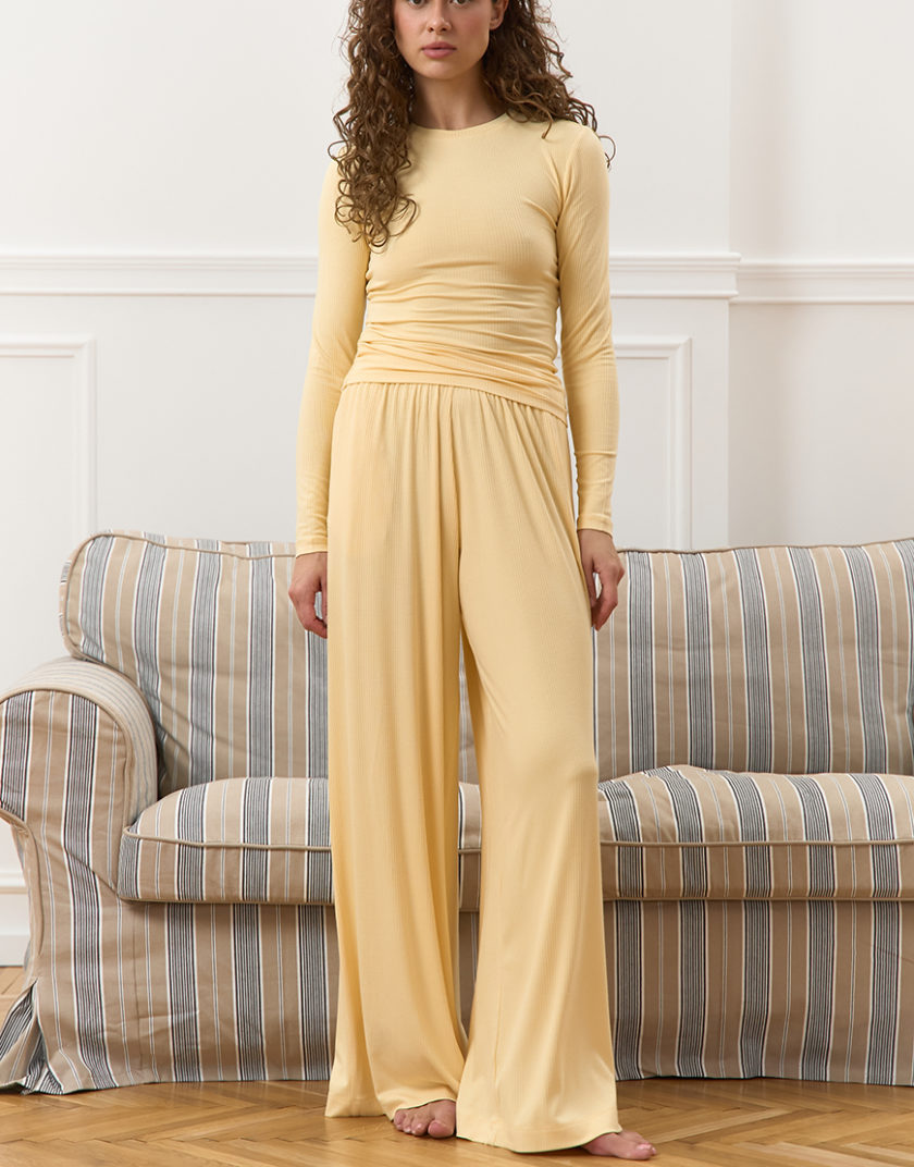 Штани з високою посадкою High-Waist Wide жовті фактурні MMSW_TR-F25-YF, фото 1 - в интернет магазине KAPSULA