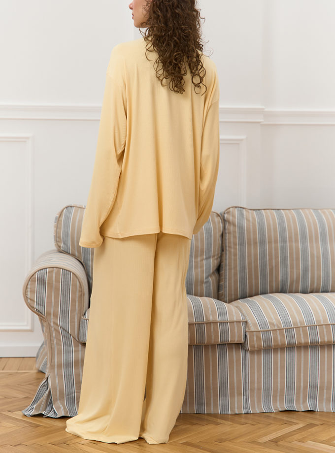Штани з високою посадкою High-Waist Wide жовті фактурні MMSW_TR-F25-YF, фото 1 - в интернет магазине KAPSULA