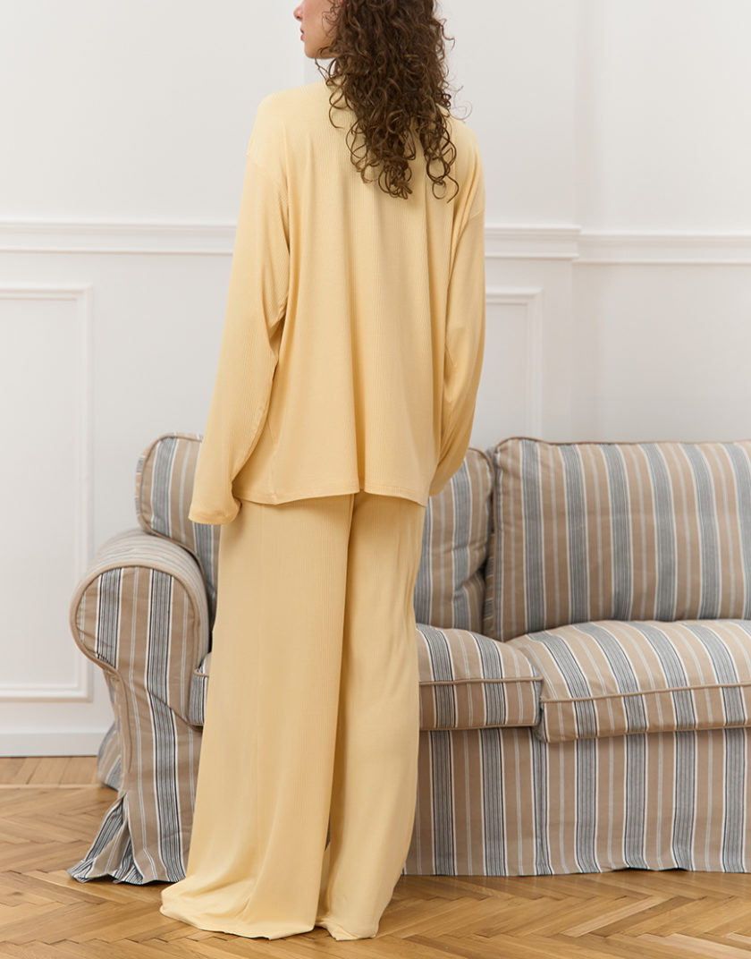 Штани з високою посадкою High-Waist Wide жовті фактурні MMSW_TR-F25-YF, фото 1 - в интернет магазине KAPSULA