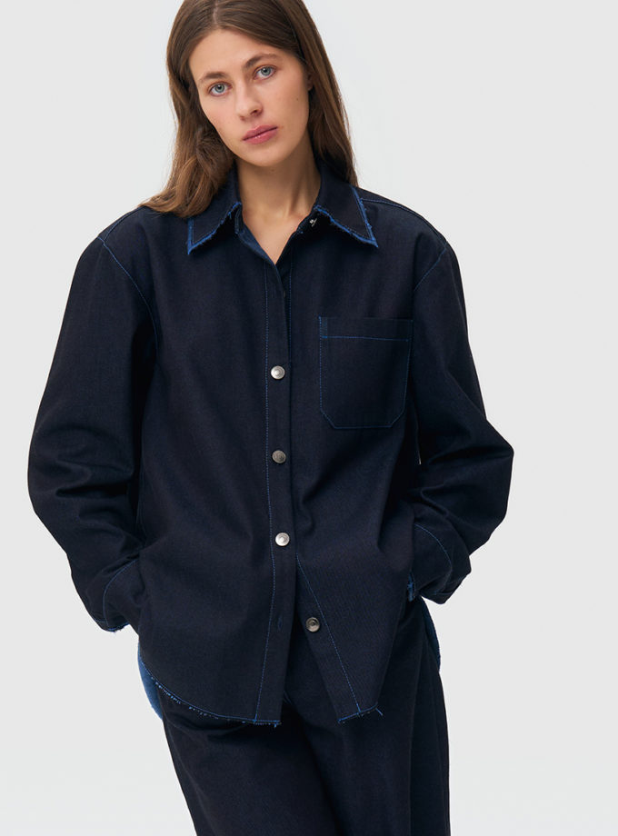 Джинсова сорочка оверсайз - cиня WKMF_283_1, фото 1 - в интернет магазине KAPSULA