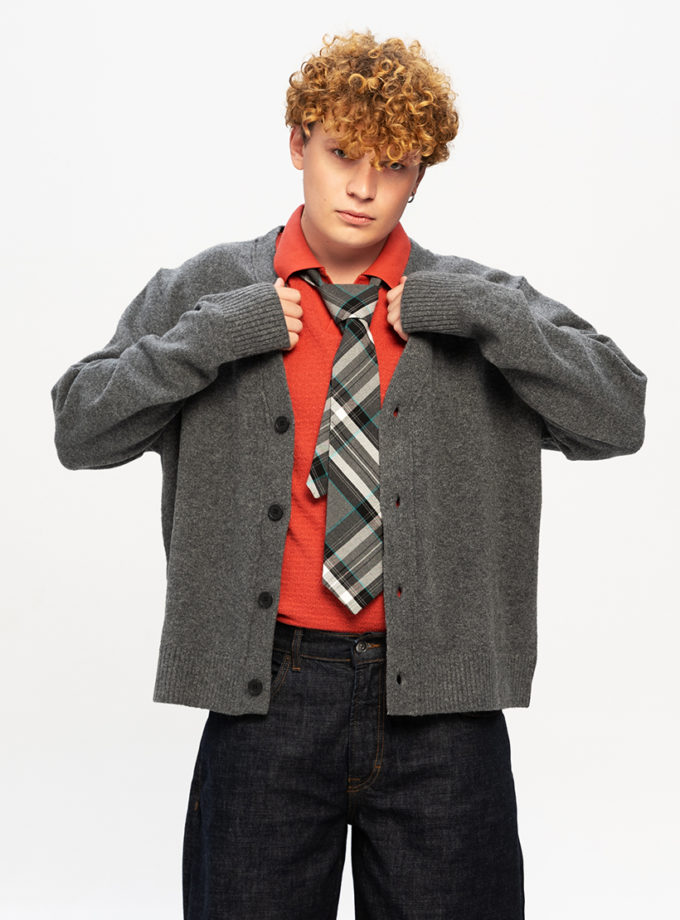 Краватка Unisex Gray with turquoise CRV_KS_SS42_40, фото 1 - в интернет магазине KAPSULA