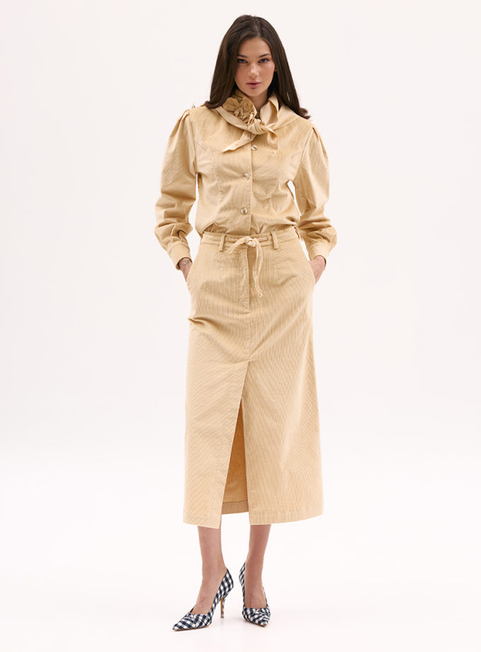 Вельветова спідниця міді в пісочному кольорі XM_Monet_1__35, фото 1 - в интернет магазине KAPSULA