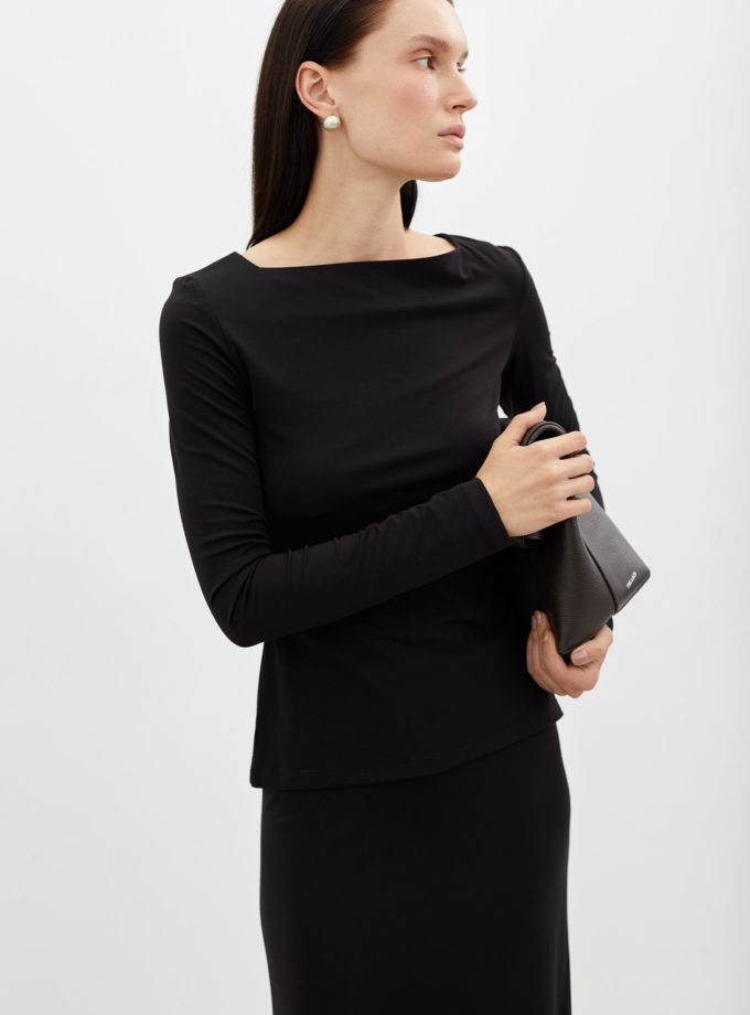 Лонгслів приталений чорний TLA_00002465, фото 1 - в интернет магазине KAPSULA