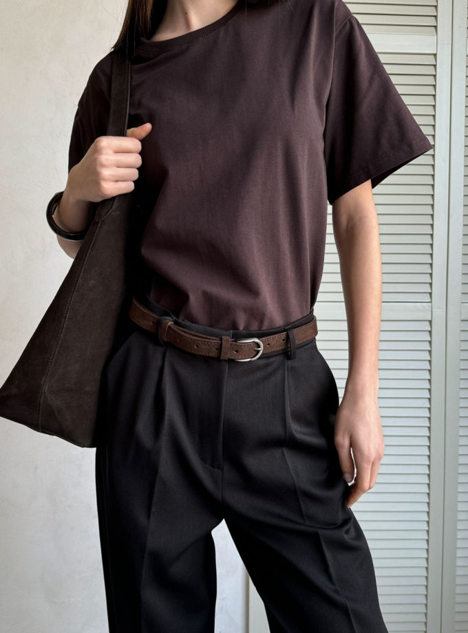 Замшевий ремінь із нікелевою пряжкою 25 мм шоколадний TLA_00002641, фото 1 - в интернет магазине KAPSULA