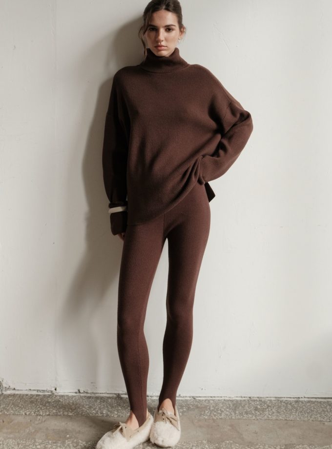 Легінси трикотажні зі штрипками шоколадні TLA_00003613, фото 1 Легінси трикотажні зі штрипками шоколадні TLA_00003613, фото 1 - в интернет магазине KAPSULA