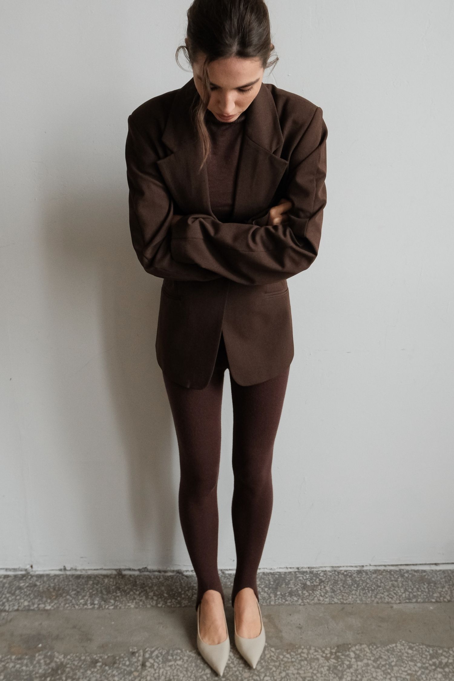 Легінси трикотажні зі штрипками шоколадні TLA_00003613, фото 1 Легінси трикотажні зі штрипками шоколадні TLA_00003613, фото 1 - в интернет магазине KAPSULA