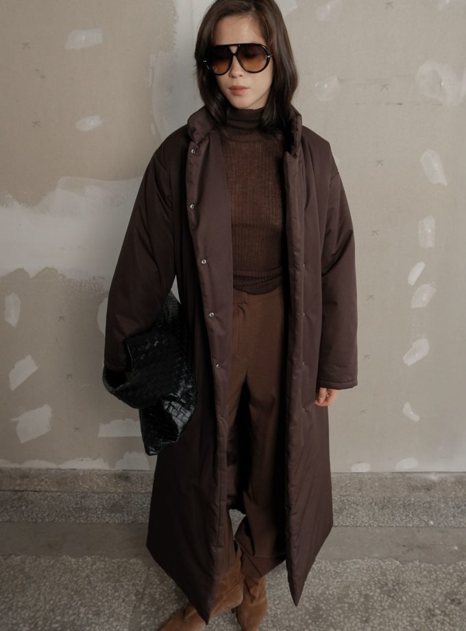 Куртка максі з поясом шоколадна TLA_00003628, фото 1 - в интернет магазине KAPSULA