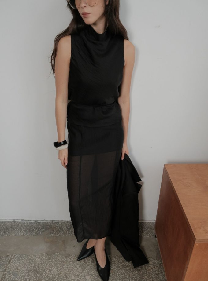 Спідниця максі напівпрозора з тенселу чорна TLA_00003643, фото 1 - в интернет магазине KAPSULA