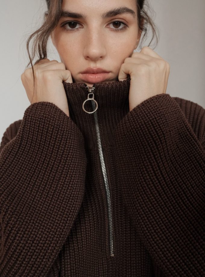 Светр із блискавкою шоколадний THE LACE (TLA_00003647)