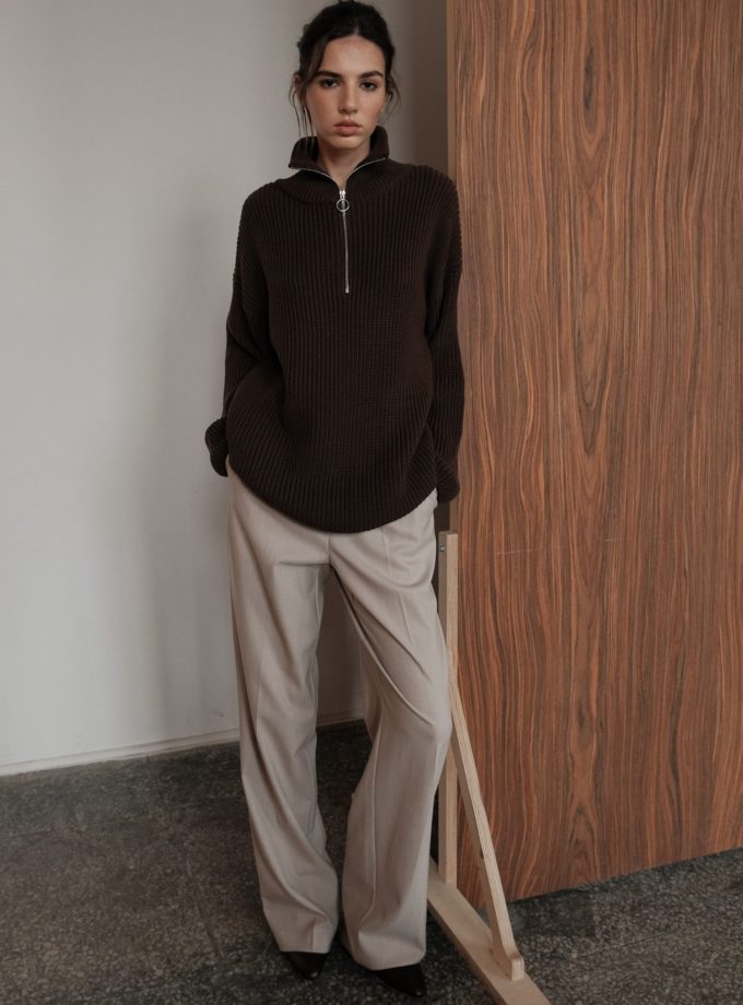 Светр із блискавкою шоколадний THE LACE (TLA_00003647)