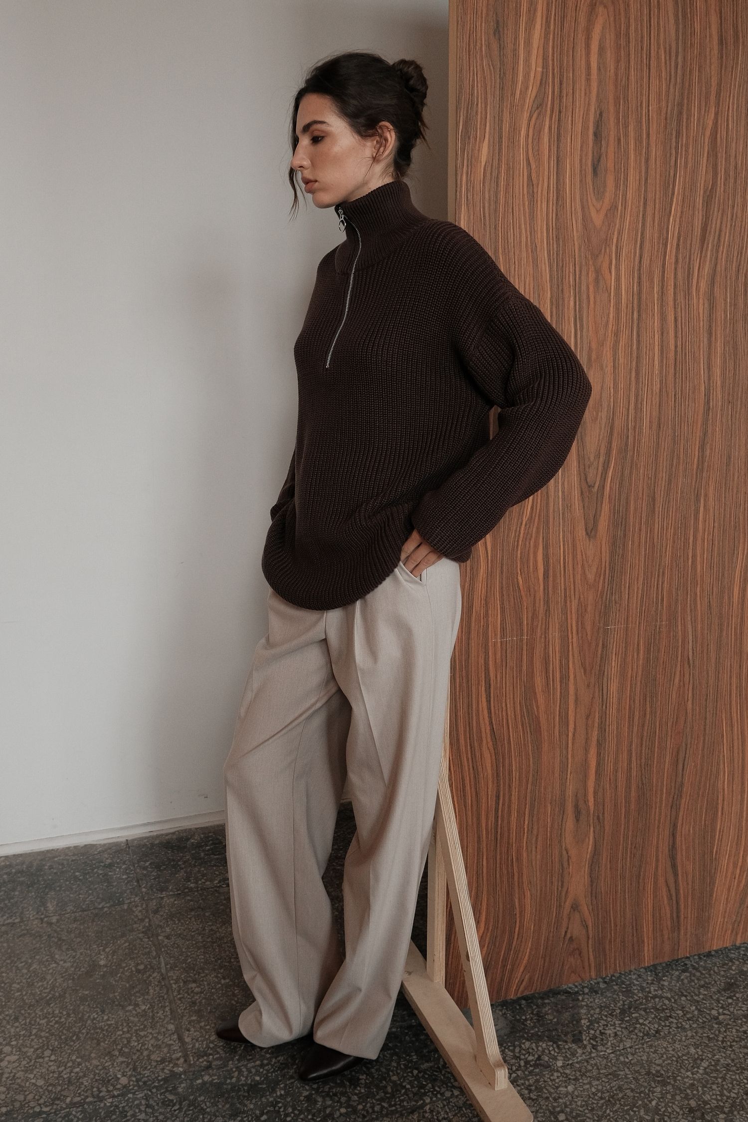 00003647-3 Светр із блискавкою шоколадний THE LACE (TLA_00003647) - фото 3