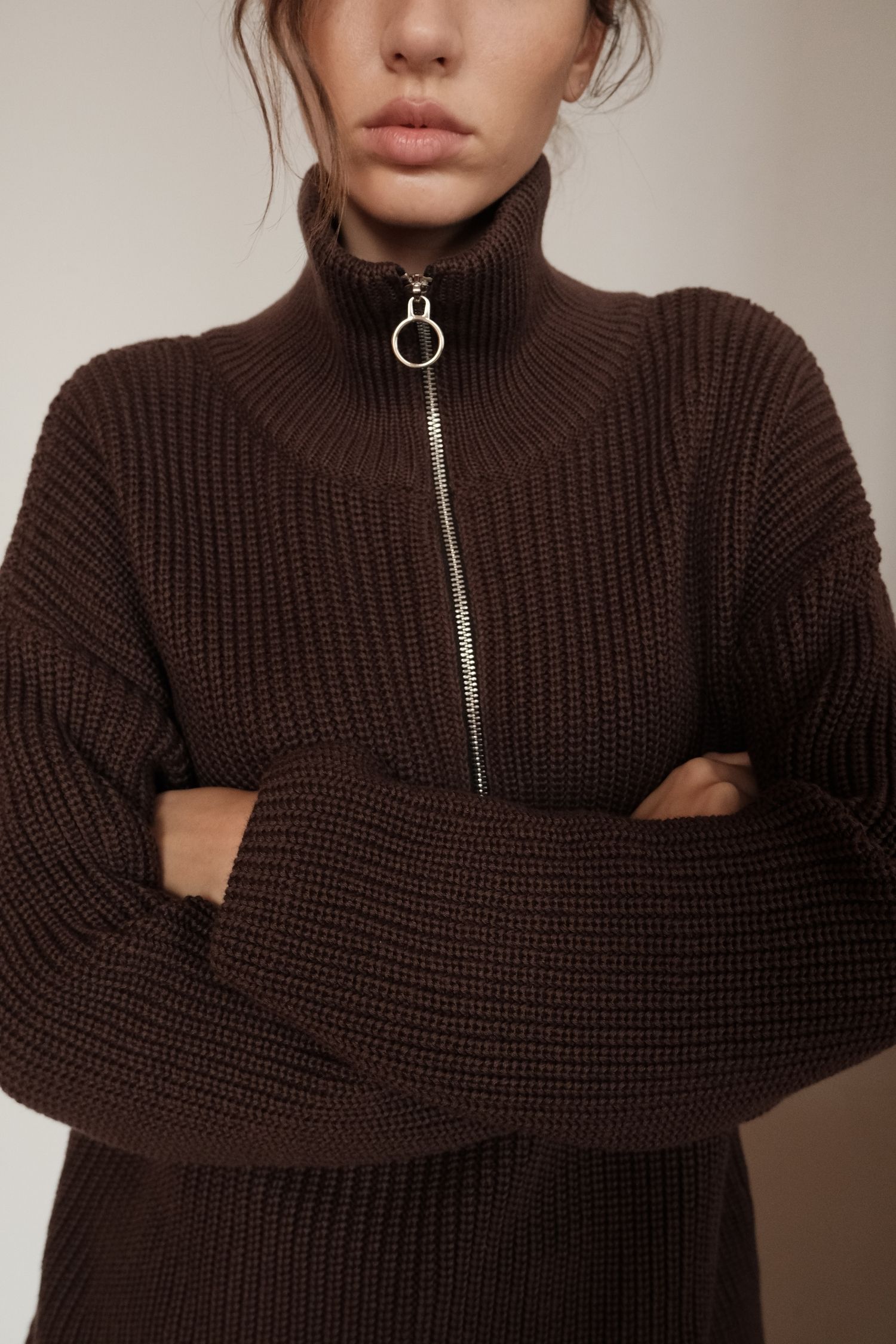 00003647-4 Светр із блискавкою шоколадний THE LACE (TLA_00003647) - фото 4