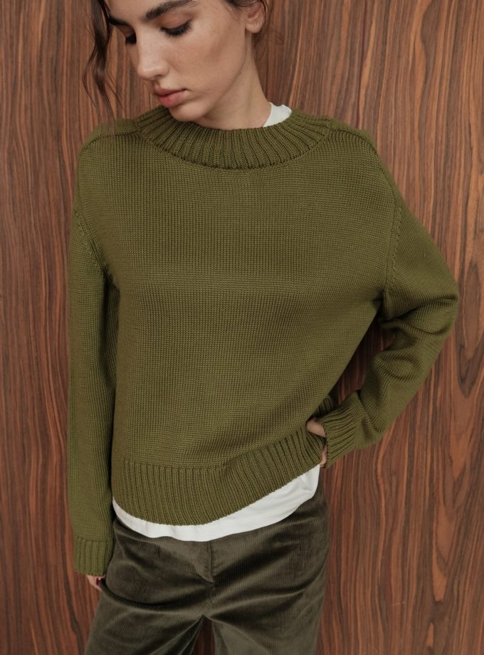 Джемпер вовняний прямого крою оливковий TLA_00003667, фото 1 - в интернет магазине KAPSULA