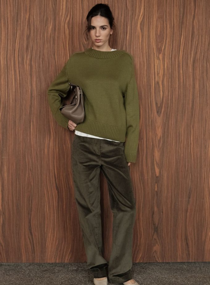 Брюки прямі з вельвету оливкові THE LACE (TLA_00003674)