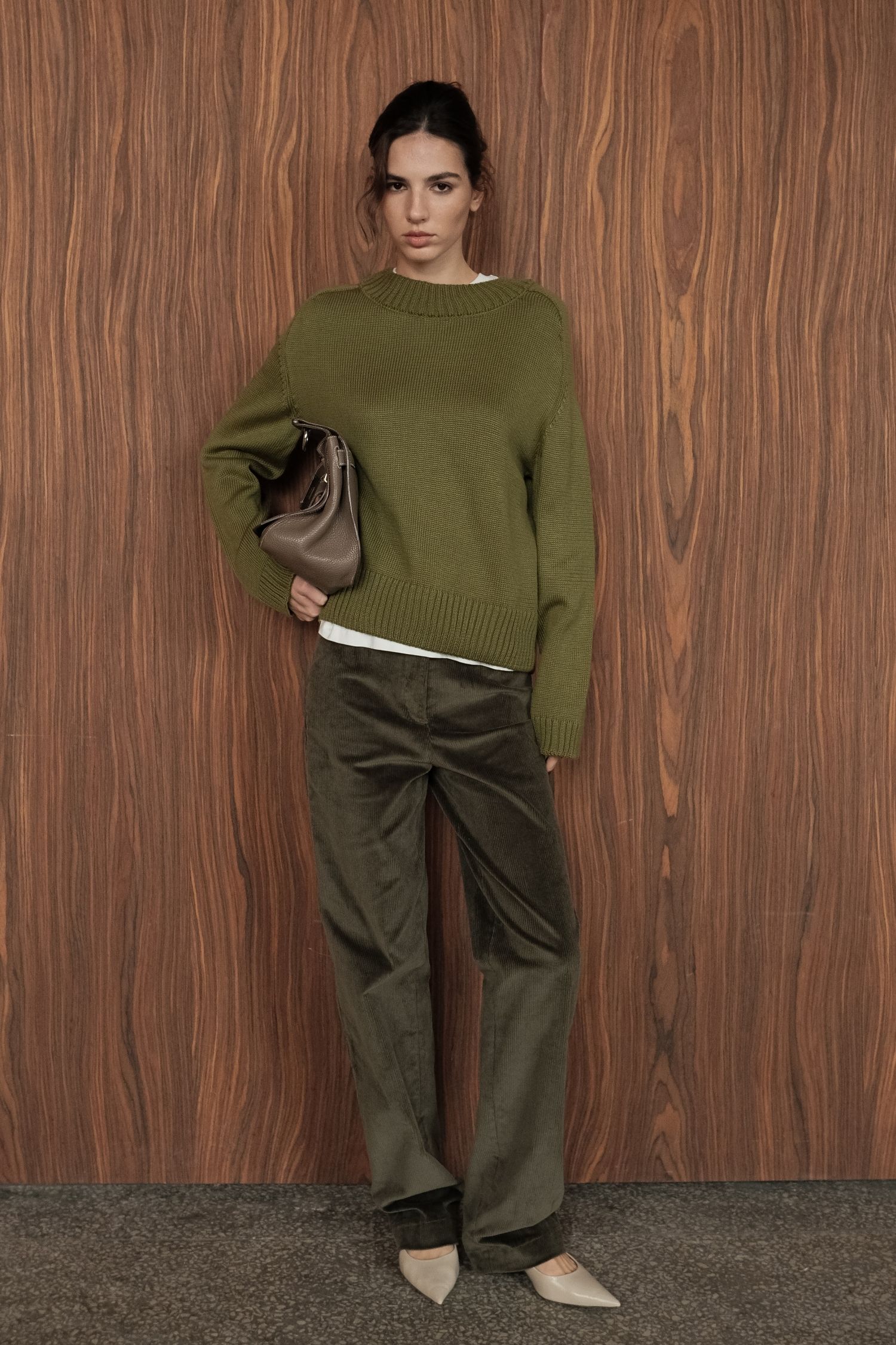 00003674-2 Брюки прямі з вельвету оливкові THE LACE (TLA_00003674) - фото 2