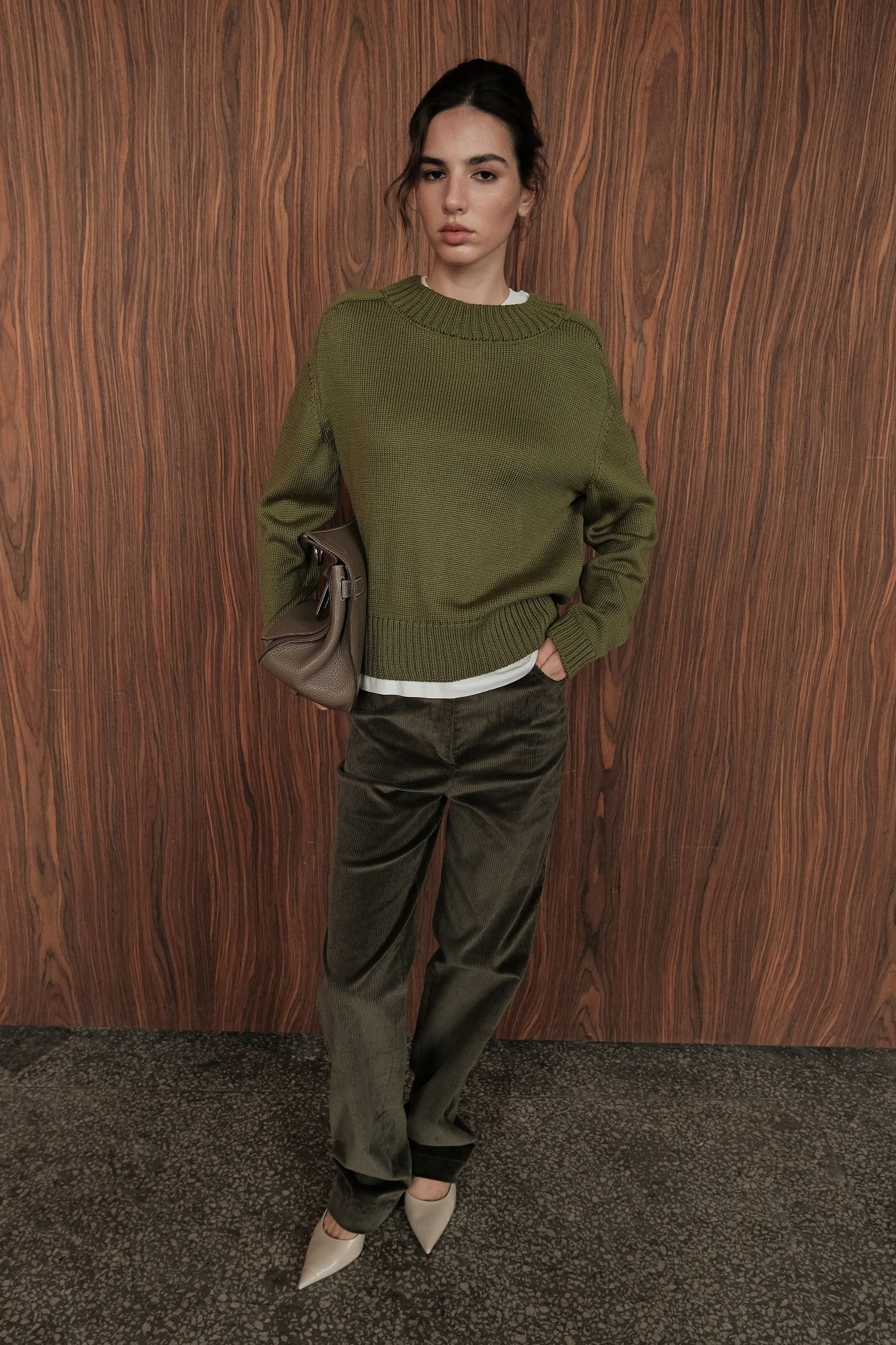 00003674-3 Брюки прямі з вельвету оливкові THE LACE (TLA_00003674) - фото 3