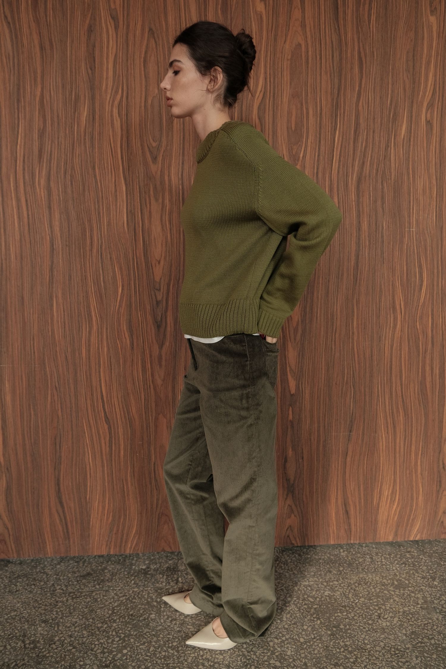 00003674-4 Брюки прямі з вельвету оливкові THE LACE (TLA_00003674) - фото 4