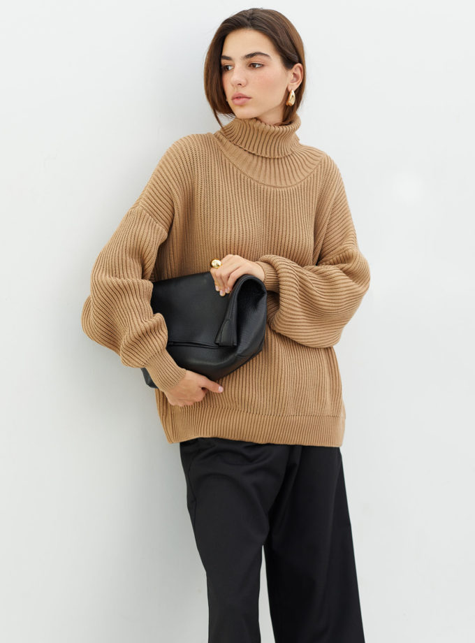 Трикотажний светр із об'ємними рукавами бежевий TLA_0068974, фото 1 - в интернет магазине KAPSULA