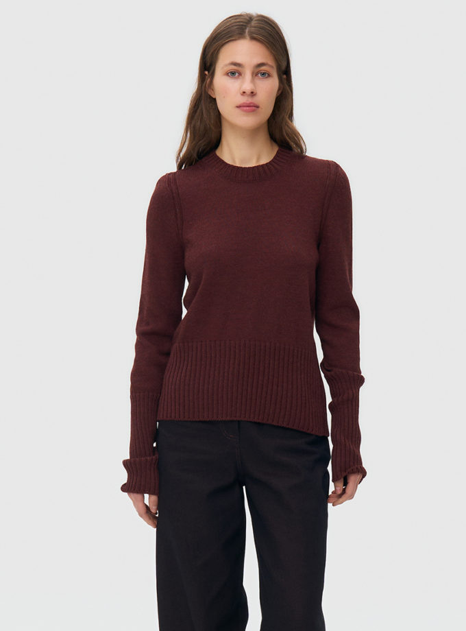 В'язаний светр з круглим вирізом - шоколадний WKMF_288_2, фото 1 - в интернет магазине KAPSULA