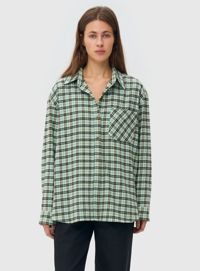 Сорочка оверсайз в клітинку - ментолова WKMF_287_1, фото 1 Сорочка оверсайз в клітинку - ментолова WKMF_287_1, фото 1 - в интернет магазине KAPSULA