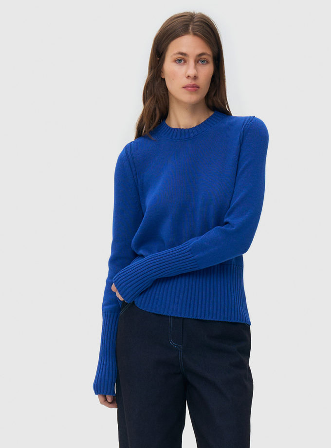 В'язаний светр з круглим вирізом - синій WKMF_289_1, фото 1 В'язаний светр з круглим вирізом - синій WKMF_289_1, фото 1 - в интернет магазине KAPSULA