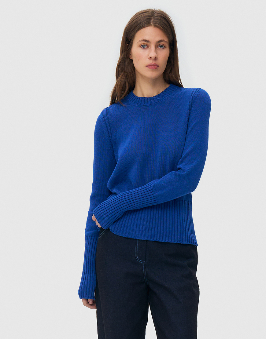 В'язаний светр з круглим вирізом - синій WKMF_289_1, фото 1 В'язаний светр з круглим вирізом - синій WKMF_289_1, фото 1 - в интернет магазине KAPSULA