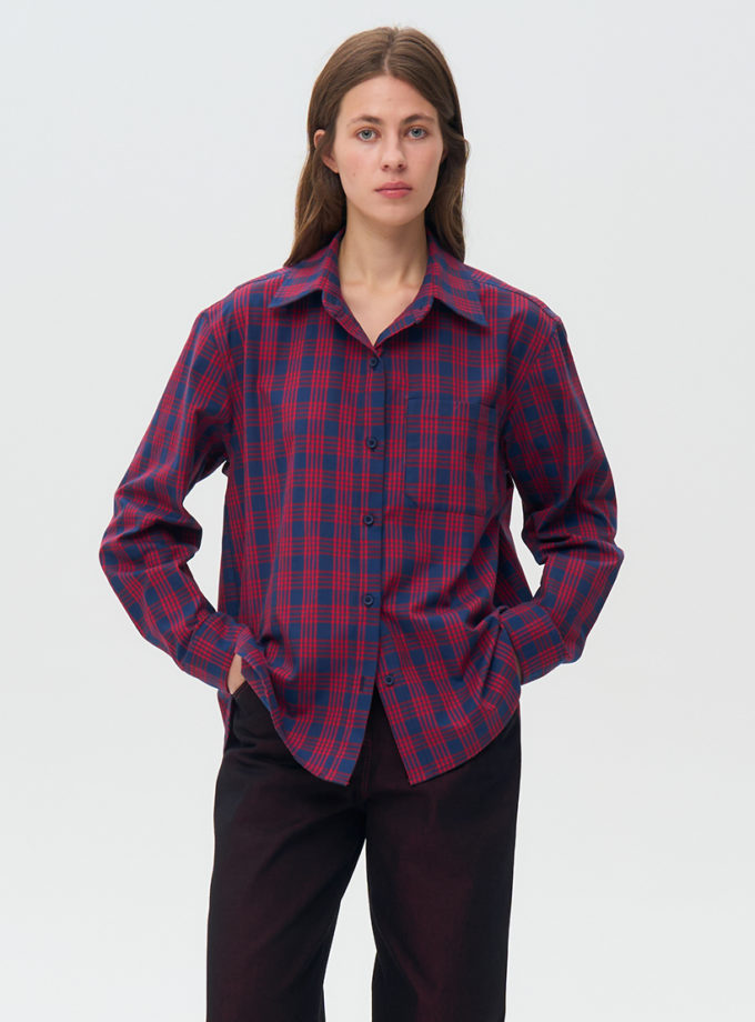 Сорочка оверсайз в клітинку - червона WKMF_286_1, фото 1 - в интернет магазине KAPSULA