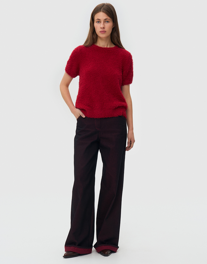 В'язаний светр з короткими рукавами - червоний WKMF_279_4, фото 1 В'язаний светр з короткими рукавами - червоний WKMF_279_4, фото 1 - в интернет магазине KAPSULA