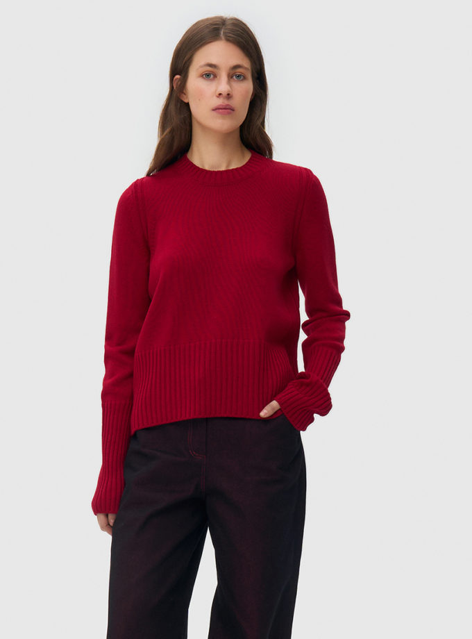 В'язаний светр з круглим вирізом - червоний WKMF_288_1, фото 1 - в интернет магазине KAPSULA