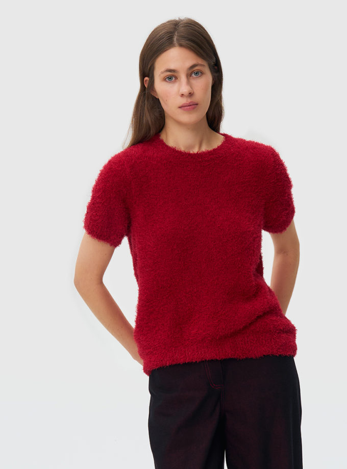 В'язаний светр з короткими рукавами - червоний WKMF_279_4, фото 1 - в интернет магазине KAPSULA