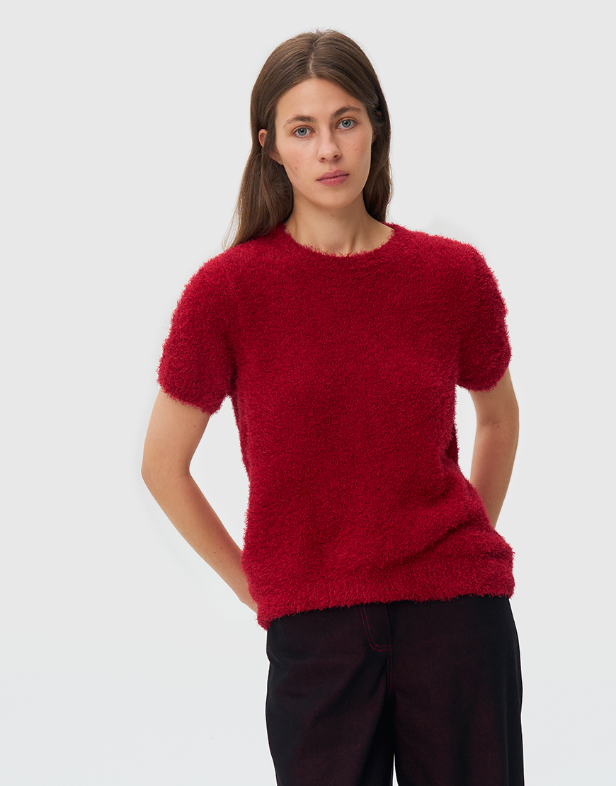 В'язаний светр з короткими рукавами - червоний WKMF_279_4, фото 1 В'язаний светр з короткими рукавами - червоний WKMF_279_4, фото 1 - в интернет магазине KAPSULA