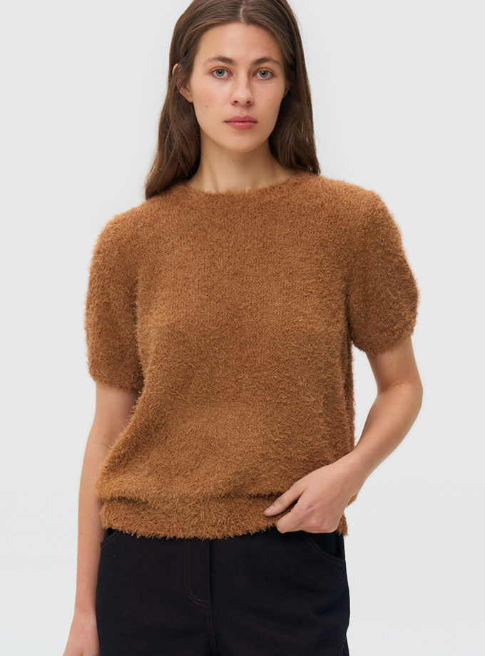 В'язаний светр з короткими рукавами - карамельний WKMF_279_5, фото 1 В'язаний светр з короткими рукавами - карамельний WKMF_279_5, фото 1 - в интернет магазине KAPSULA