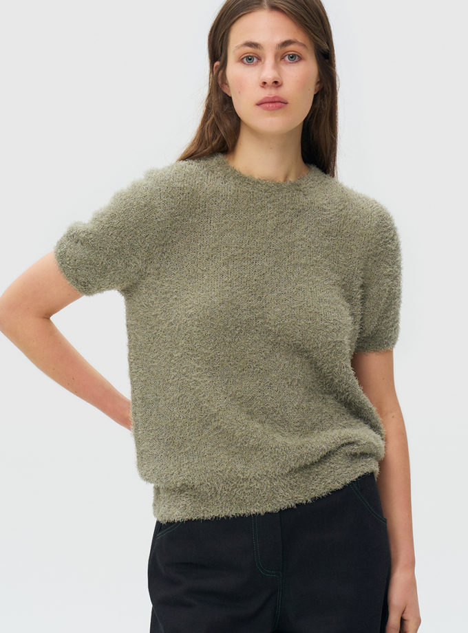 В'язаний светр з короткими рукавами димчасто-зелений WKMF_279_6, фото 1 - в интернет магазине KAPSULA