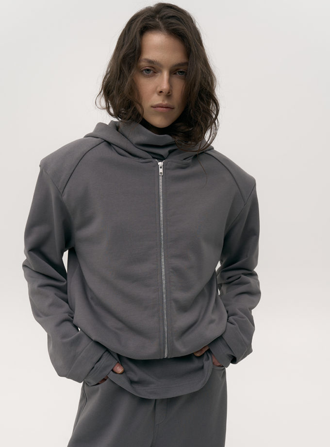 Укорочене худі зі знімними підплічниками сірий AV_ISABEL_00, фото 1 Укорочене худі зі знімними підплічниками сірий AV_ISABEL_00, фото 1 - в интернет магазине KAPSULA