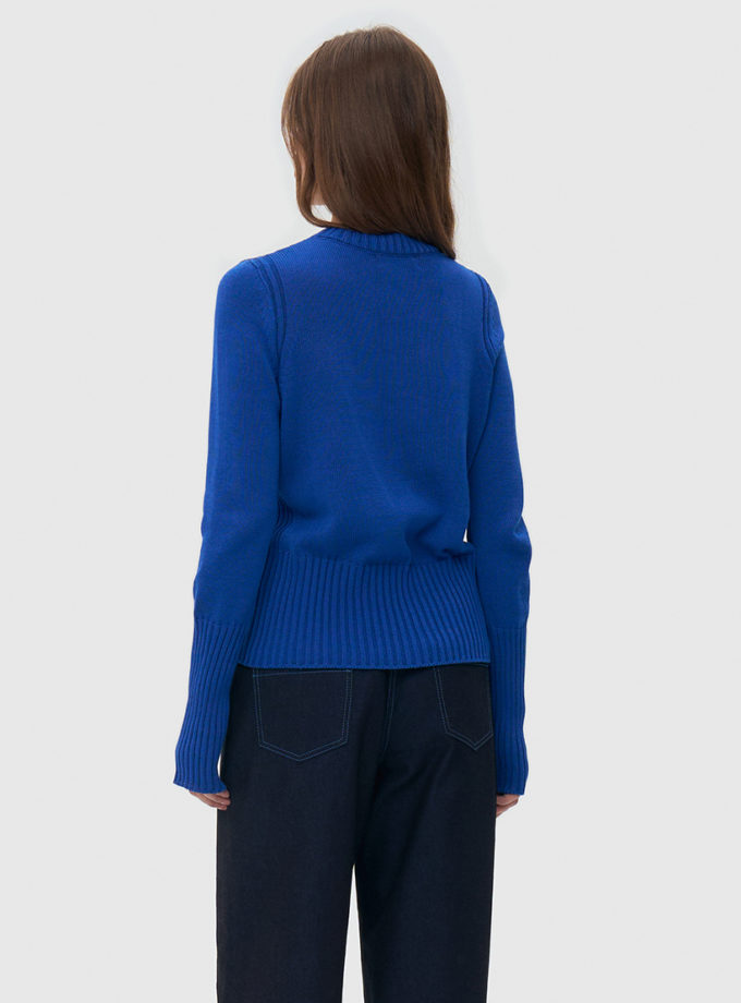 В'язаний светр з круглим вирізом - синій WKMF_289_1, фото 1 В'язаний светр з круглим вирізом - синій WKMF_289_1, фото 1 - в интернет магазине KAPSULA