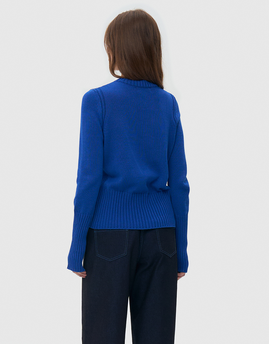 В'язаний светр з круглим вирізом - синій WKMF_289_1, фото 1 В'язаний светр з круглим вирізом - синій WKMF_289_1, фото 1 - в интернет магазине KAPSULA