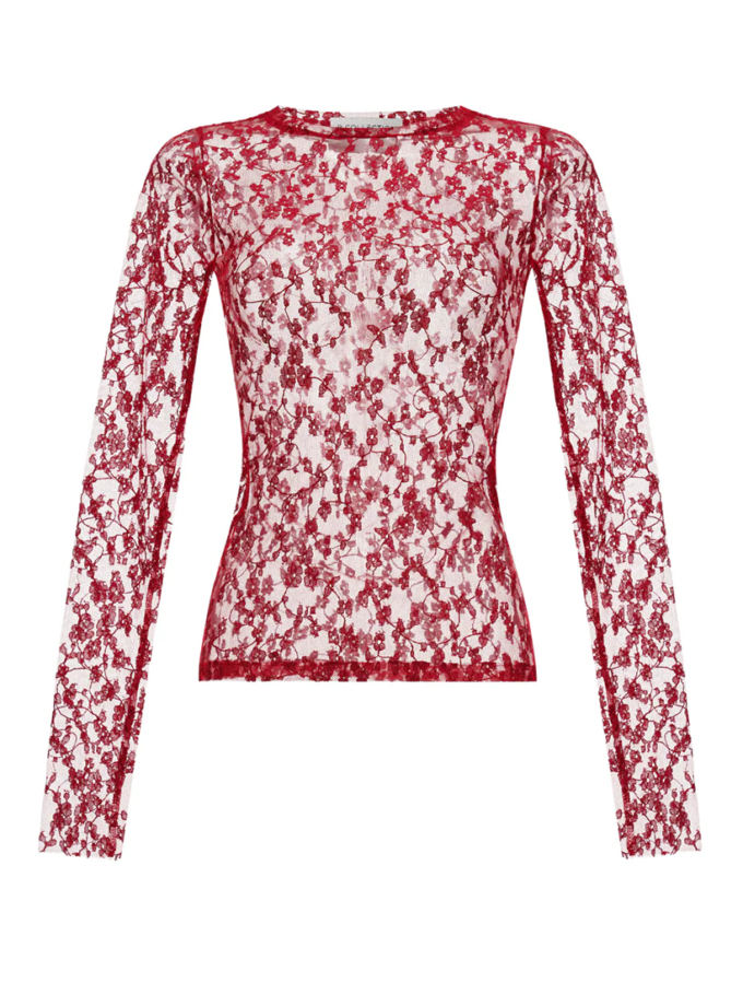 Червоний мереживний лонгслів Ambtn_32, фото 1 - в интернет магазине KAPSULA