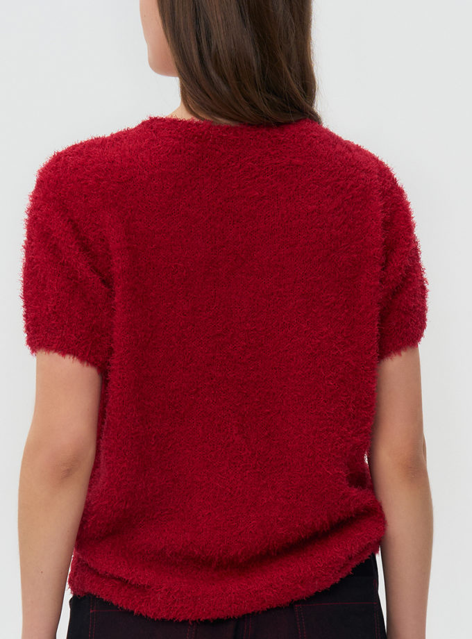 В'язаний светр з короткими рукавами - червоний WKMF_279_4, фото 1 - в интернет магазине KAPSULA