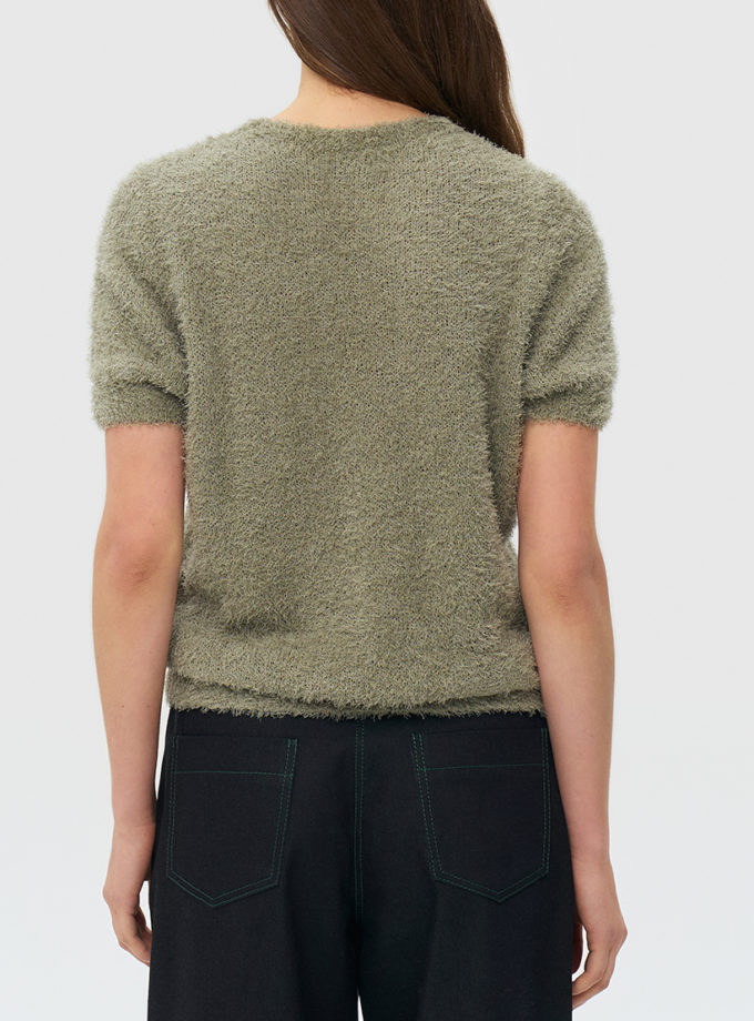 В'язаний светр з короткими рукавами димчасто-зелений WKMF_279_6, фото 1 - в интернет магазине KAPSULA